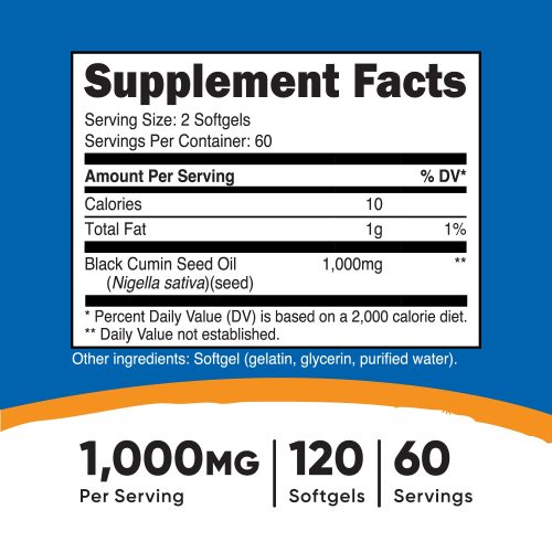 AMZ Black Cumin Seed Oil Softgels 500MG 120SFG SuppFacts