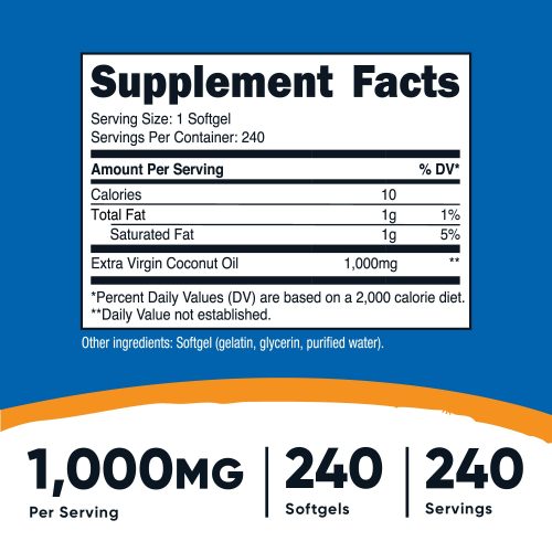 AMZ CoconutOil 1000MG 240SFG SuppFacts