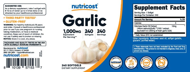 AMZ Garlic 1000mg 240Softgels Label