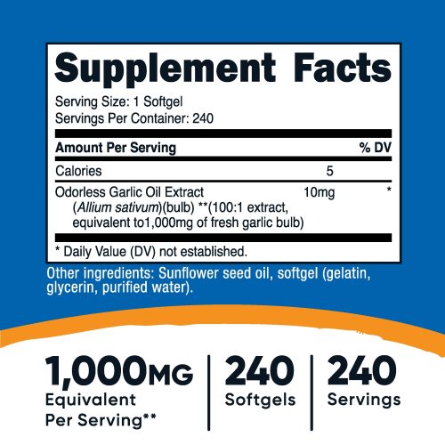 AMZ Garlic 1000mg 240Softgels SuppFacts