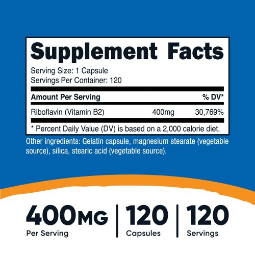 AMZ VitaminB2 Riboflavin 400MG 120CAP SuppFacts