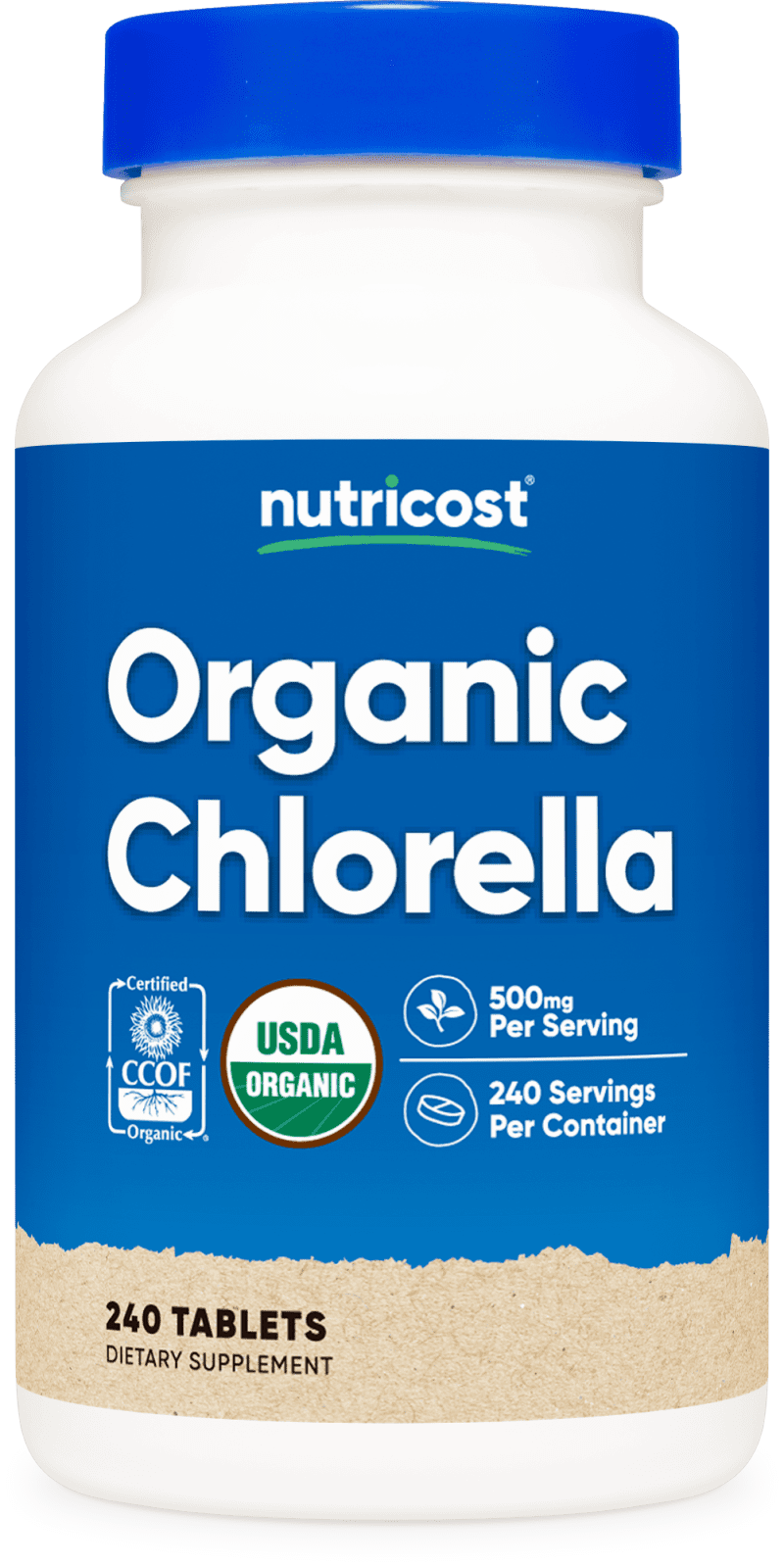 NTC OrganicChlorella 500MG 240TAB Front Transparent