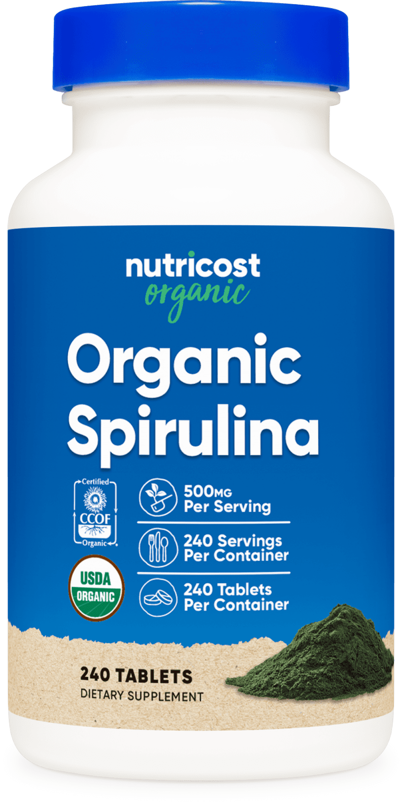 NTC Organic Spirullina 500MG 240TAB Front Transparent jpg