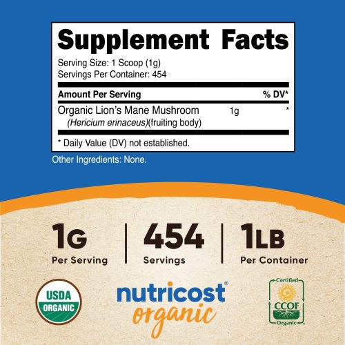 nutricost organic lions mane mushroom powder 107593