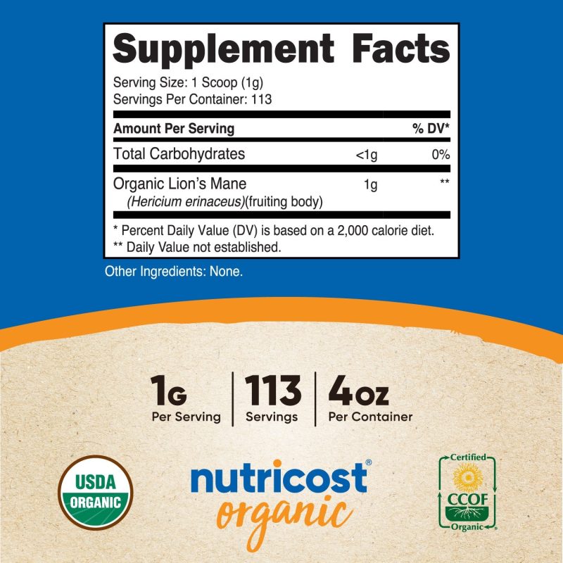 nutricost organic lions mane mushroom powder 488472