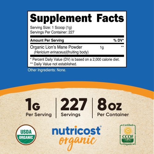 nutricost organic lions mane mushroom powder 535648